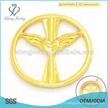 Wholesale 22mm gold alloy dubai jewelry angle wing floating charms ladies locket window plates for sale